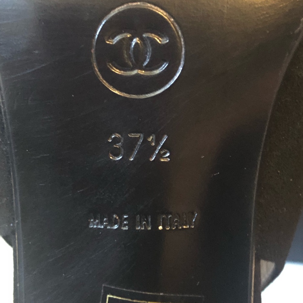 Chanel Cambon sling backs black suede with black patent toe EUC box & 2 dust bag - Picture 12 of 14